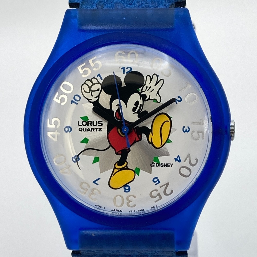 Vintage Lorus Men's Mickey Mouse Watch 34mm Blue V515-7A00 New Battery 8.5"